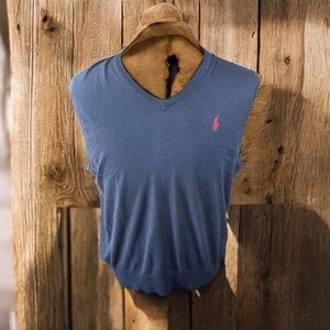 Polo by Ralph Lauren vintage SZ Med Blue V-Neck silk cashmereblend sweater vest‎
